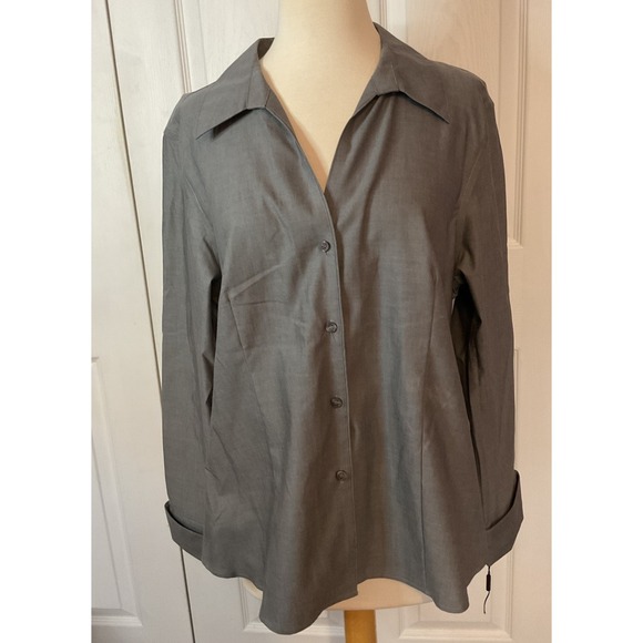 Calvin Klein Tops - Calvin Klein Gray Fitted Cotton Blouse Top Shirt Business Casual Non Iron 16